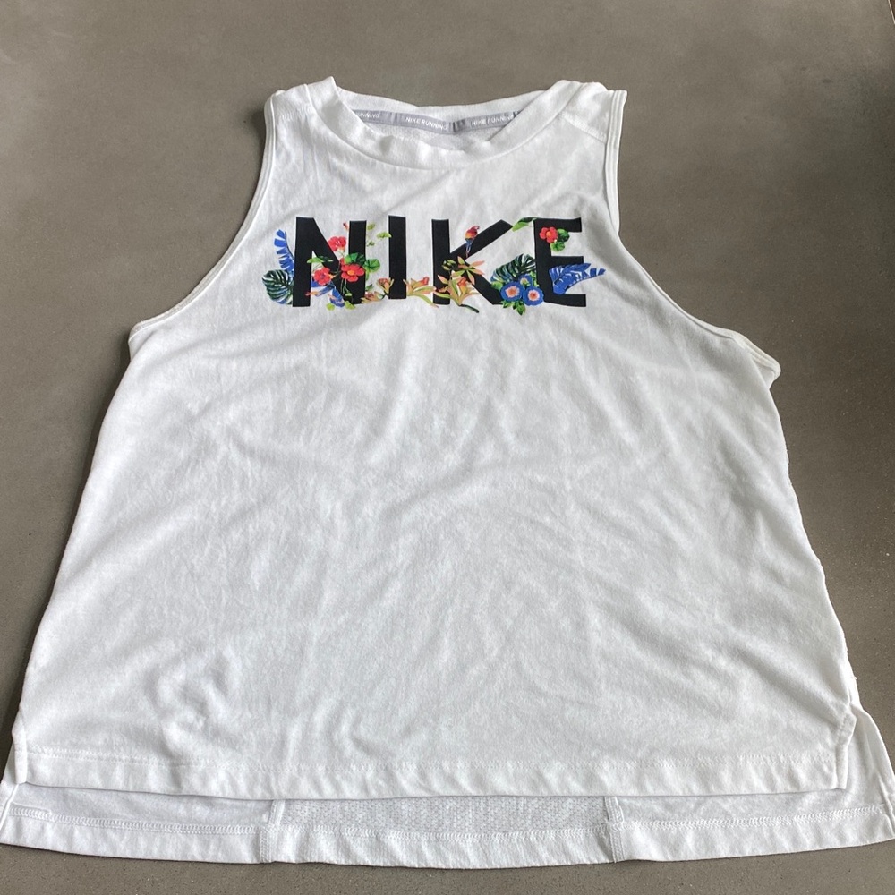 Nike White Tank with Colorful Floral Design